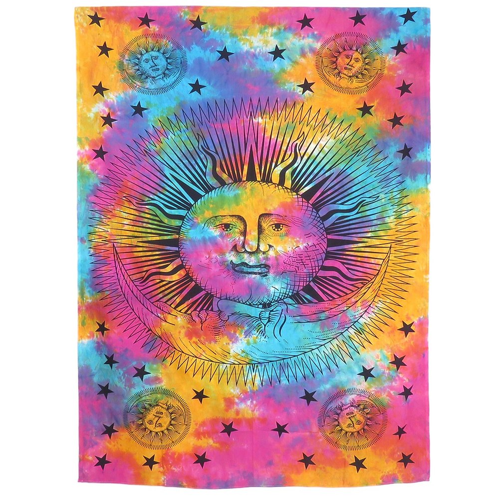 80" X 56" Blue Pink And Yellow Cotton Hanging Tapestry — view 3