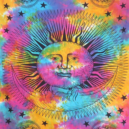 80" X 56" Blue Pink And Yellow Cotton Hanging Tapestry