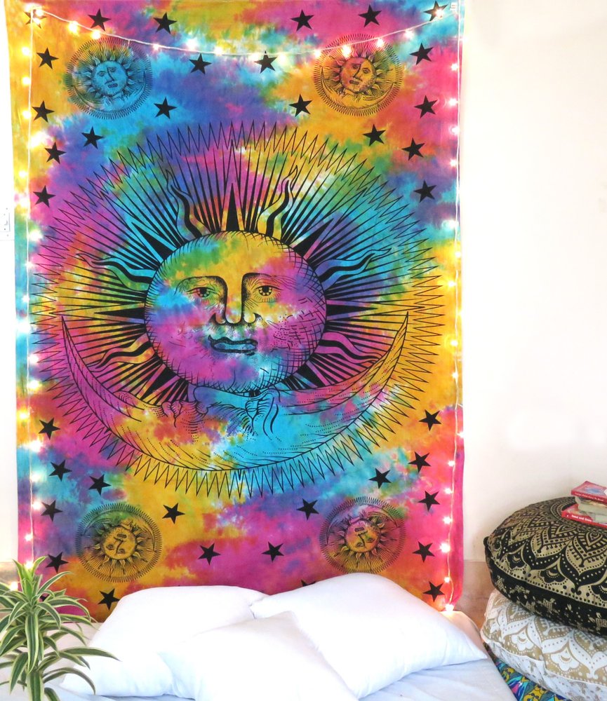 80" X 56" Blue Pink And Yellow Cotton Hanging Tapestry — view 5