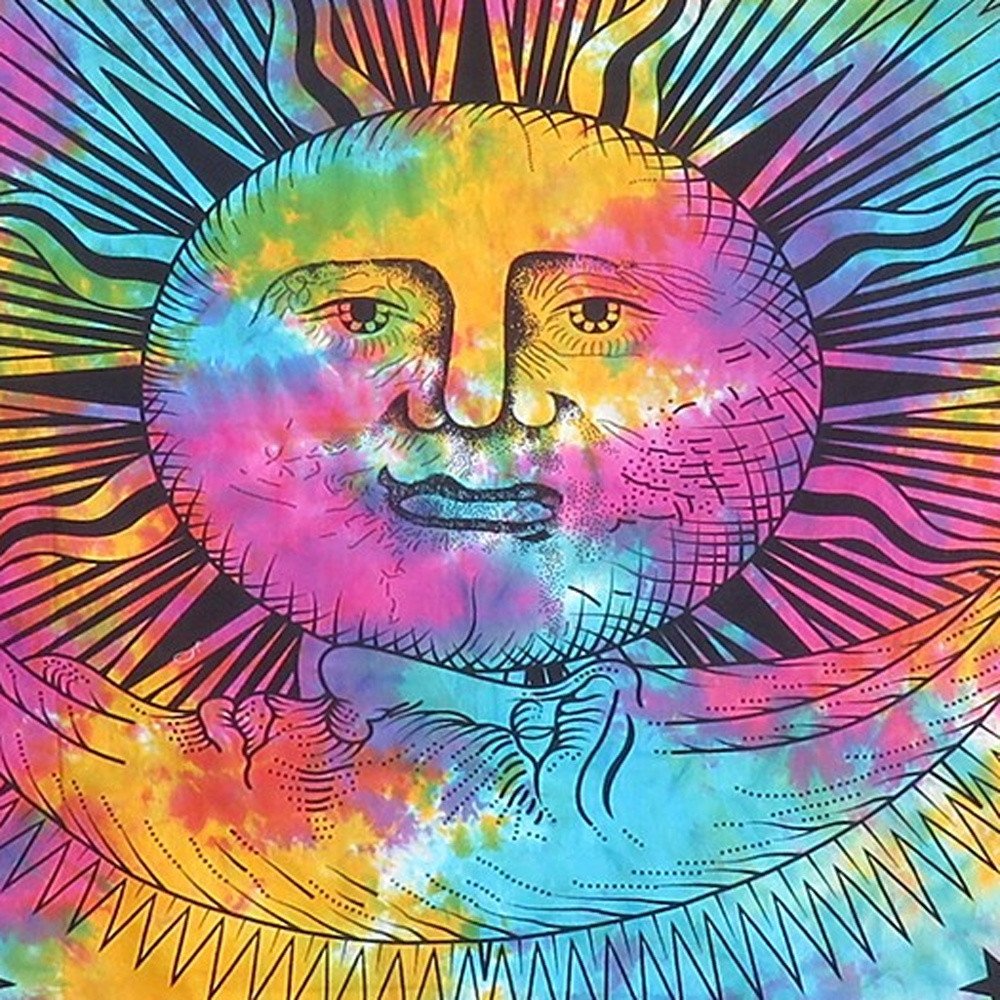 80" X 56" Blue Pink And Yellow Cotton Hanging Tapestry — view 4