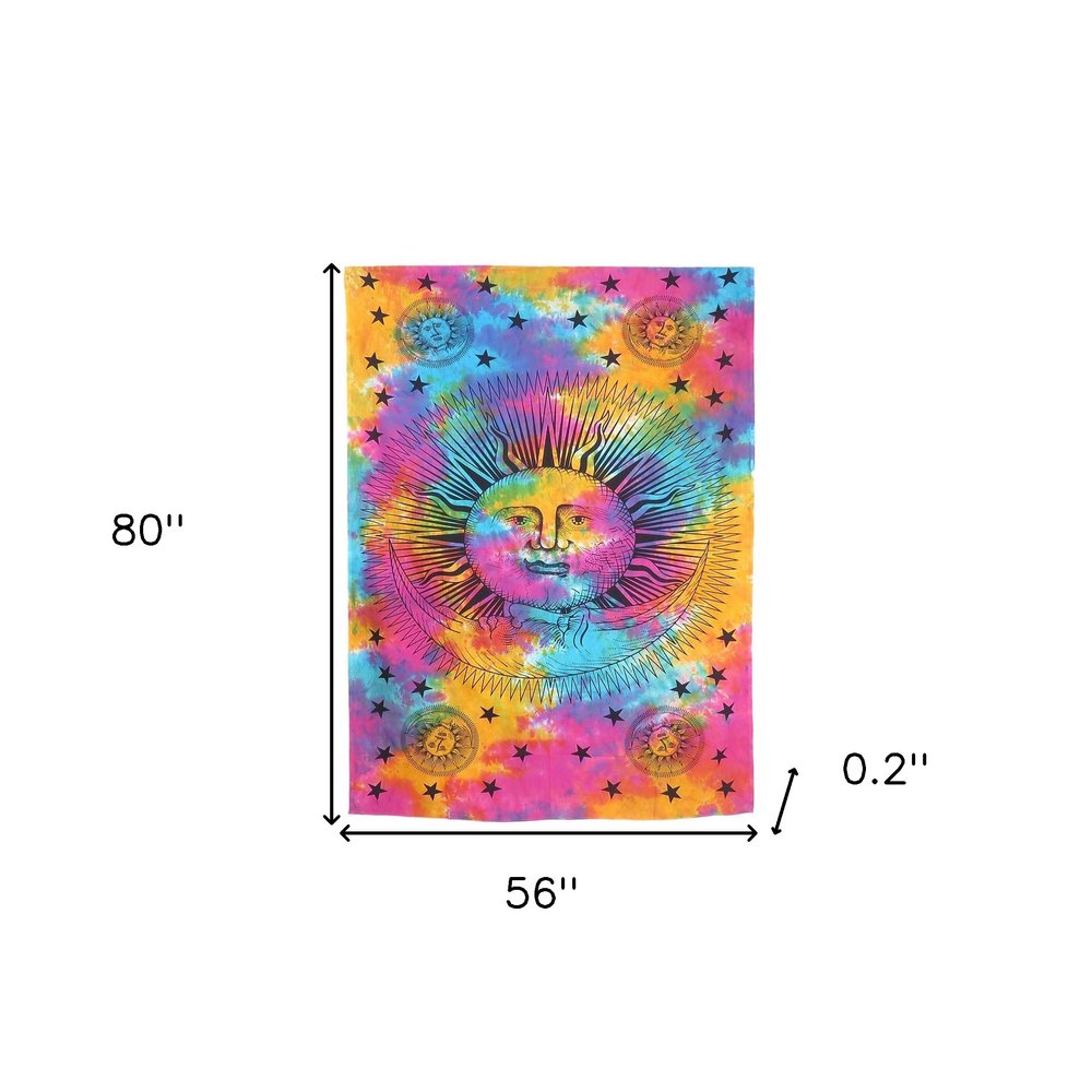 80" X 56" Blue Pink And Yellow Cotton Hanging Tapestry — view 6