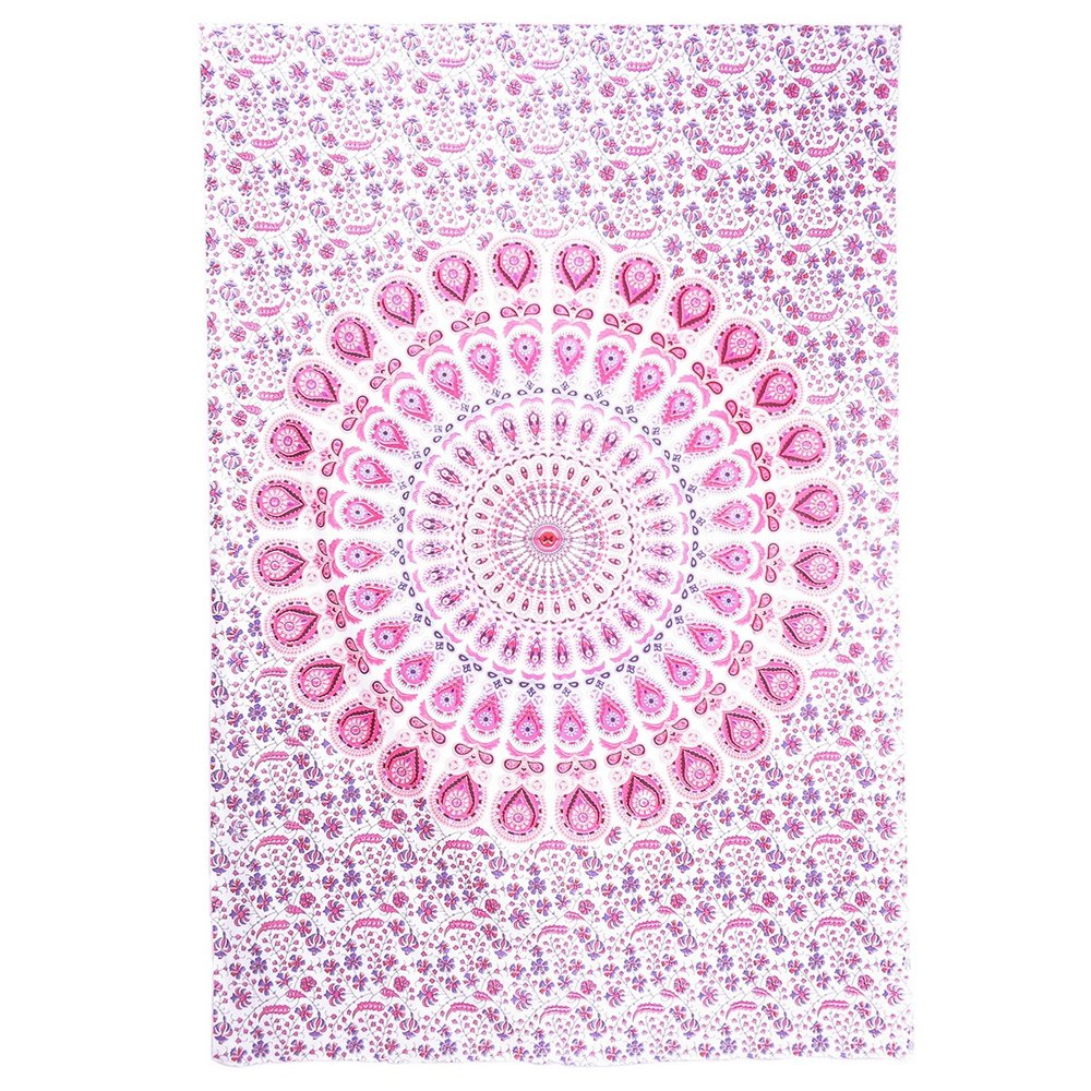 80" X 56" Pink And White Mandala Cotton Hanging Tapestry — view 1