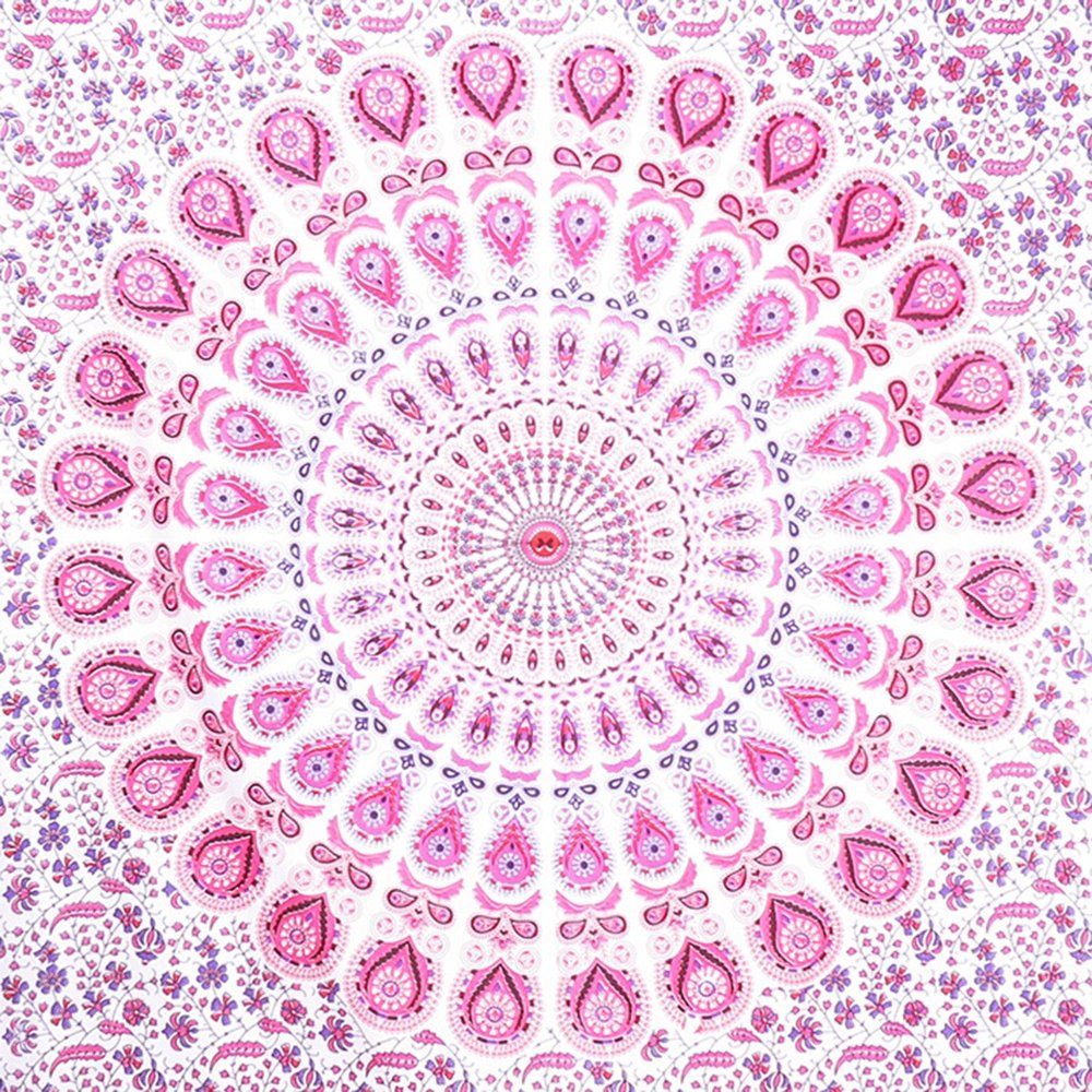 80" X 56" Pink And White Mandala Cotton Hanging Tapestry — view 2
