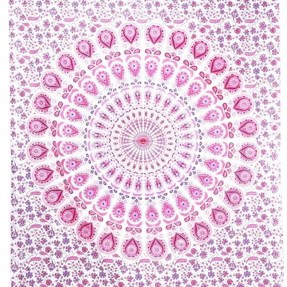 80" X 56" Pink And White Mandala Cotton Hanging Tapestry — view 5