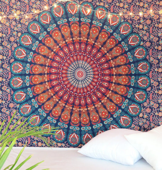 Blue And Orange Floral Cotton Twin Flat Sheet HomeRoots