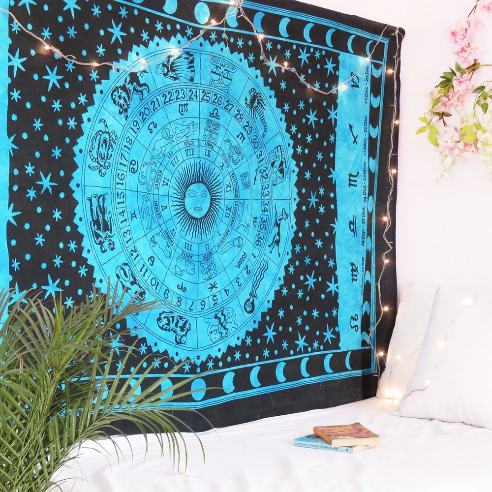 80" X 56" Black And Blue Cotton Hanging Tapestry — view 4