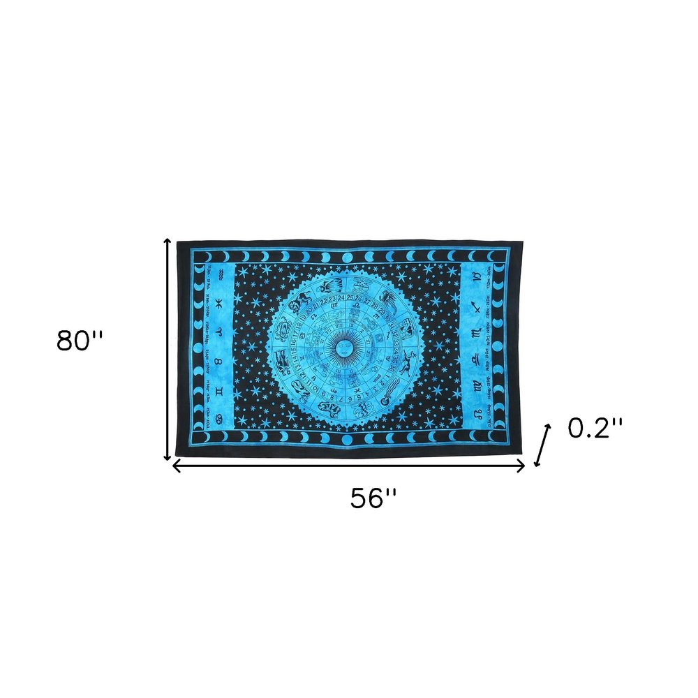80" X 56" Black And Blue Cotton Hanging Tapestry — view 5