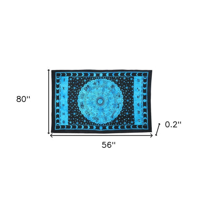 80" X 56" Black And Blue Cotton Hanging Tapestry