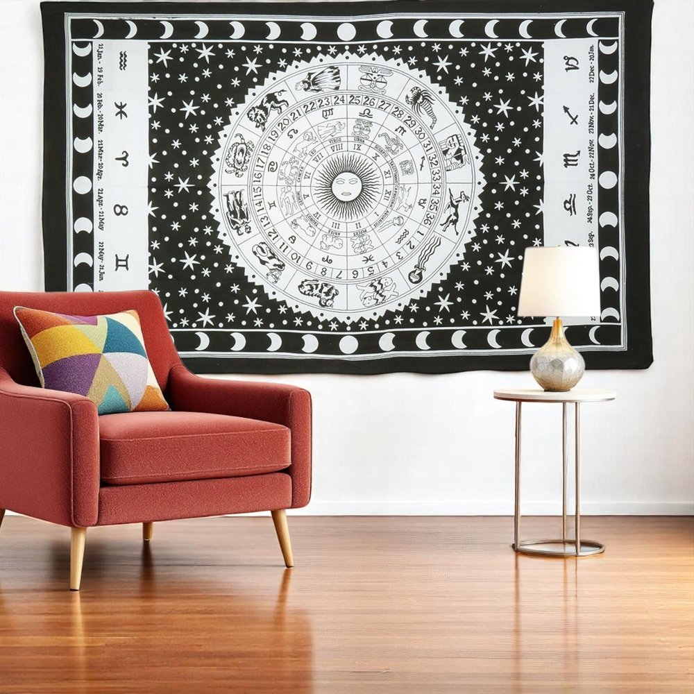 80" X 56" Black And White Cotton Hanging Tapestry — view 5