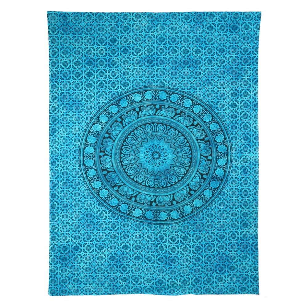 80" X 56" Turquoise And Black Mandala Cotton Hanging Tapestry — view 1