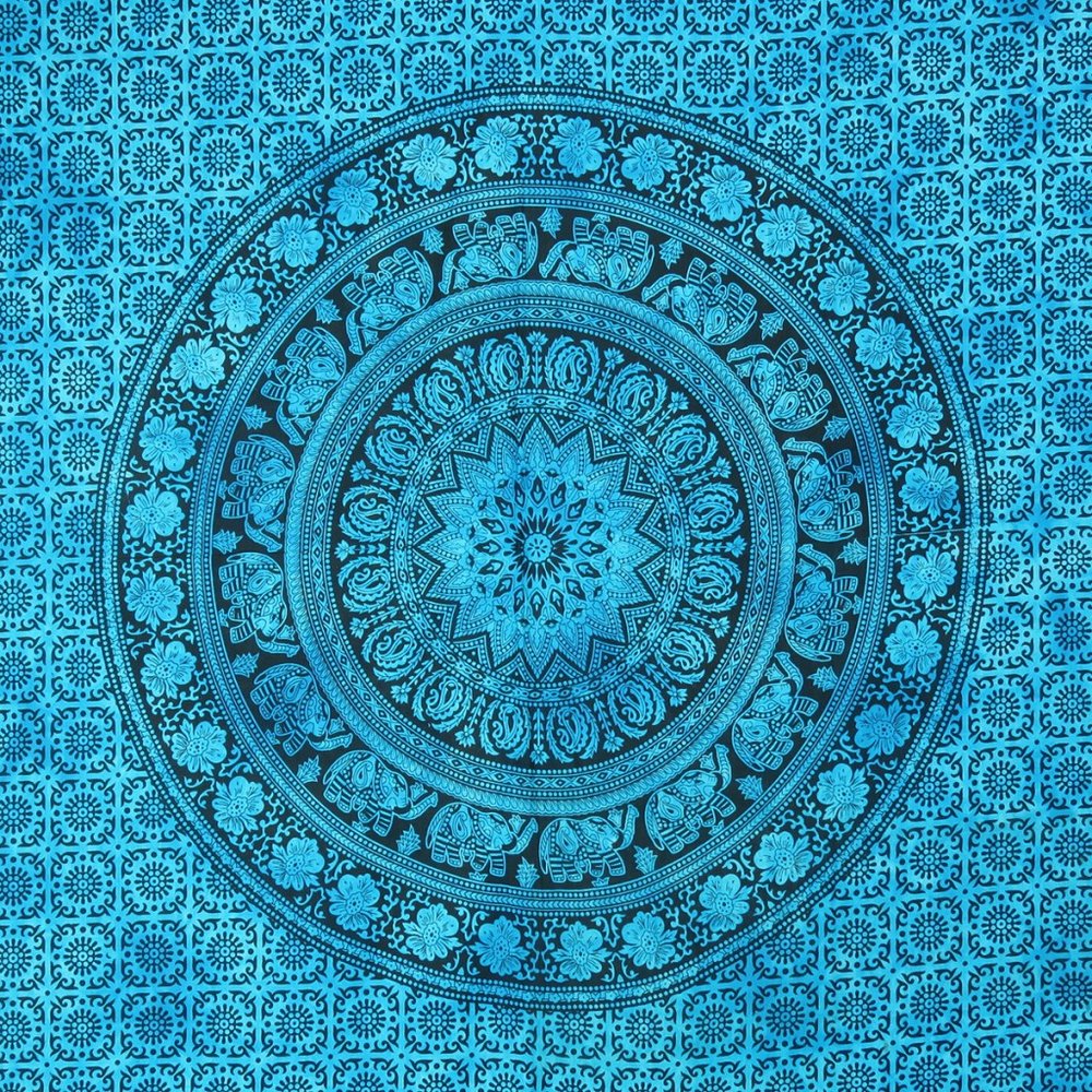 80" X 56" Turquoise And Black Mandala Cotton Hanging Tapestry — view 2