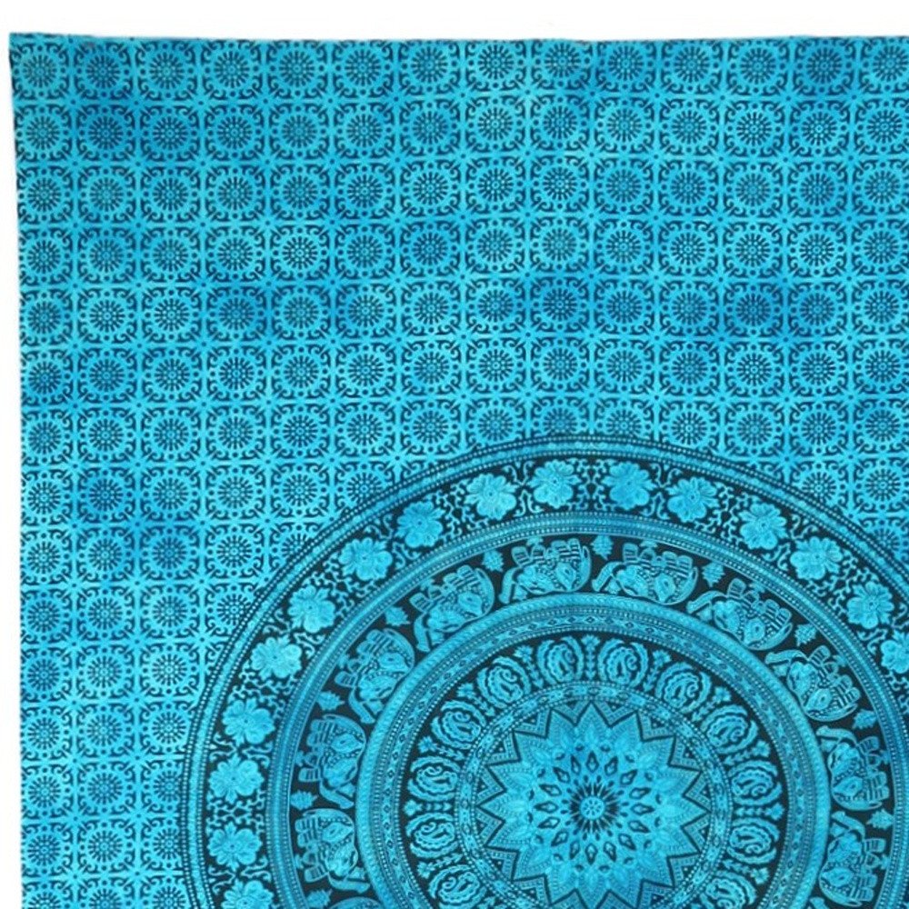 80" X 56" Turquoise And Black Mandala Cotton Hanging Tapestry — view 3