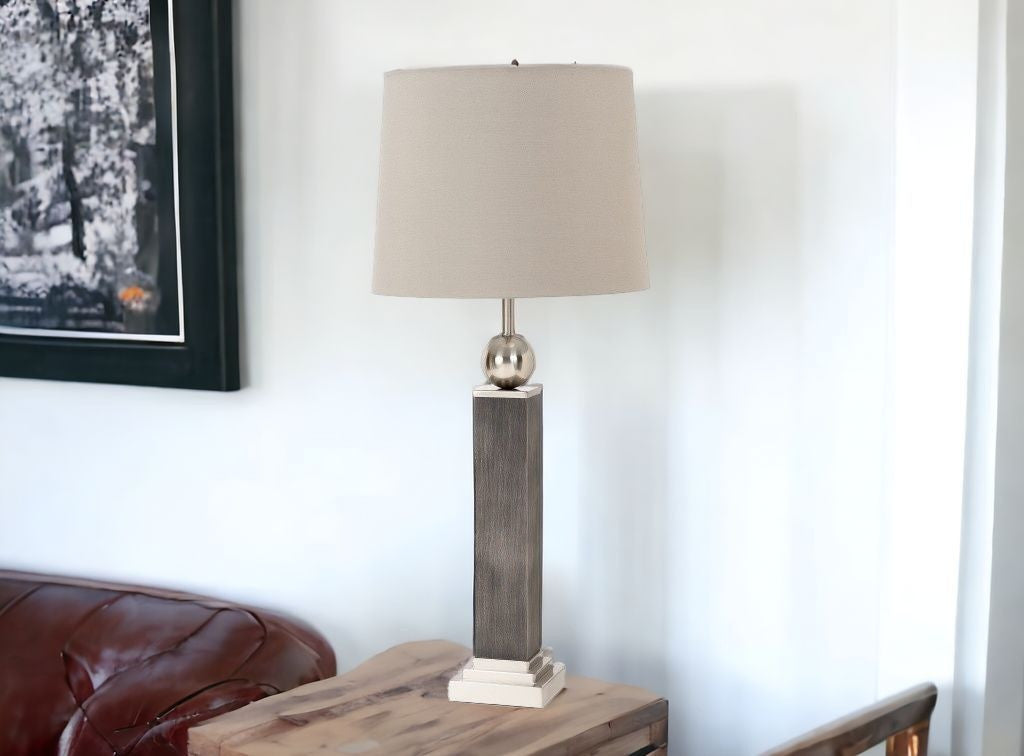 Set of Two Modern Distressed Gray and Silver Table Lamps