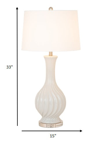 Set of Two Beige Curved Ceramic Table Lamps