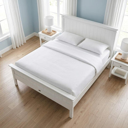 White Solid Wood Queen Bed Frame HomeRoots