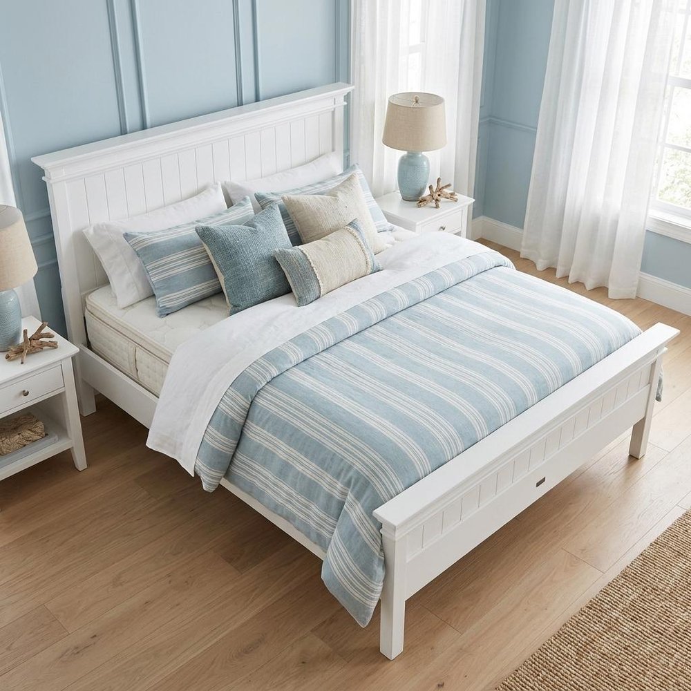 White Solid Wood Queen Bed Frame — view 13