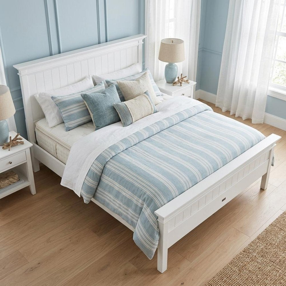 White Solid Wood Queen Bed Frame HomeRoots