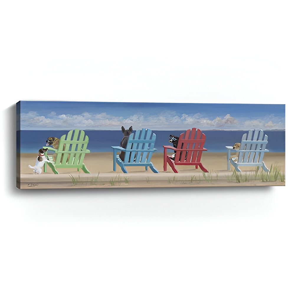 20" x 60" Dogs At The Beach Unframed Canvas Print Wall Art