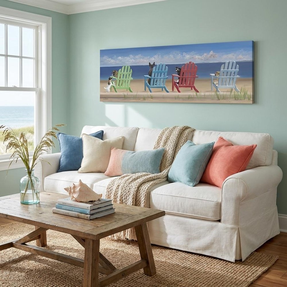 20" x 60" Dogs At The Beach Unframed Canvas Print Wall Art