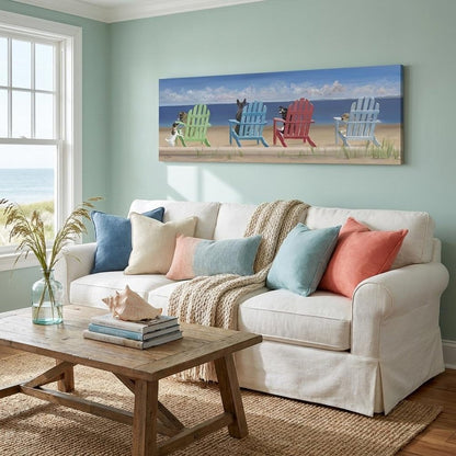20" x 60" Dogs At The Beach Unframed Canvas Print Wall Art