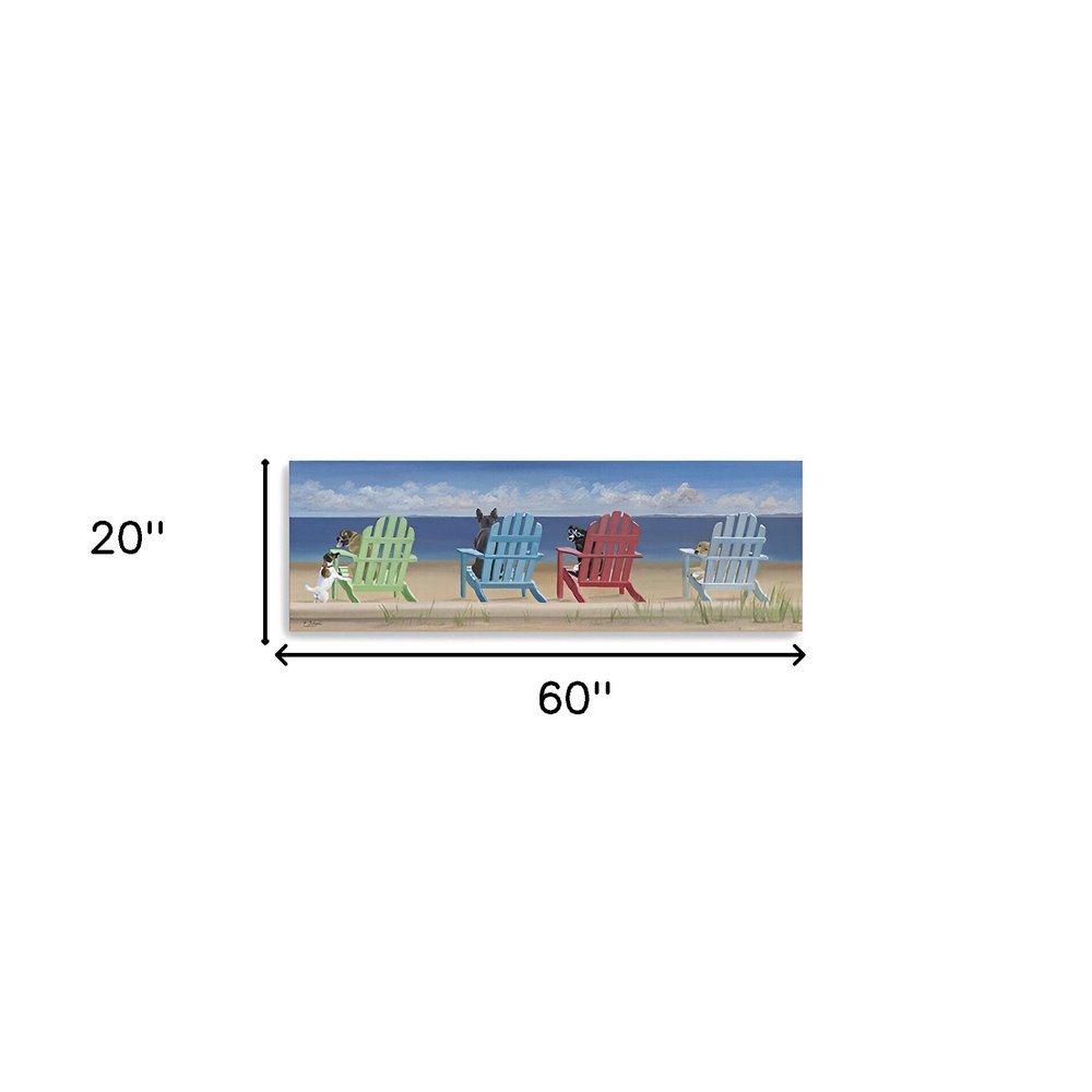 20" x 60" Dogs At The Beach Unframed Canvas Print Wall Art