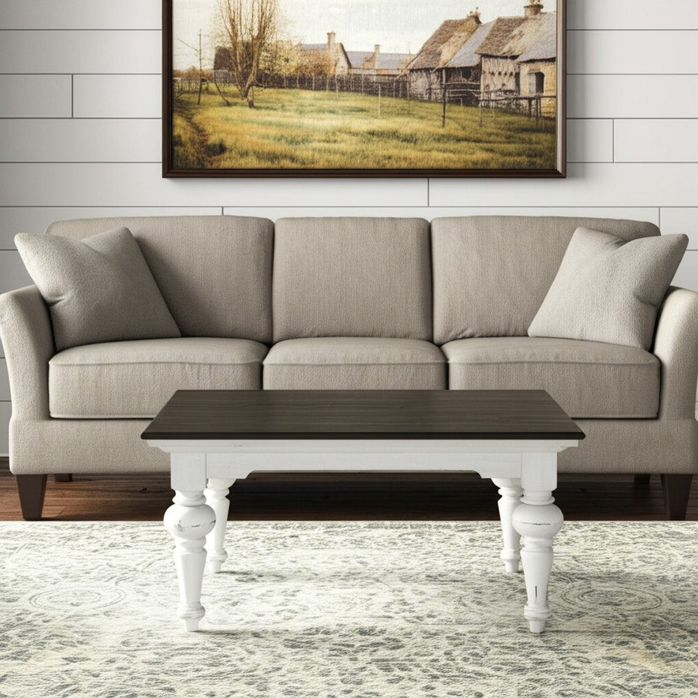 39" Brown and White Wood Square Distressed Coffee Table — view 10