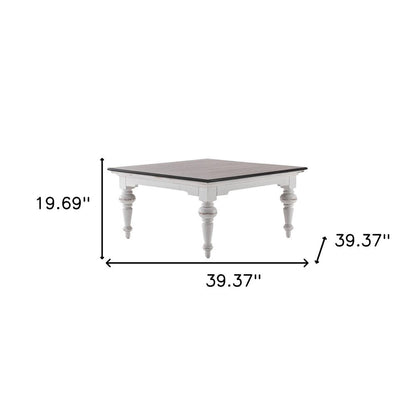 39" Brown and White Wood Square Distressed Coffee Table