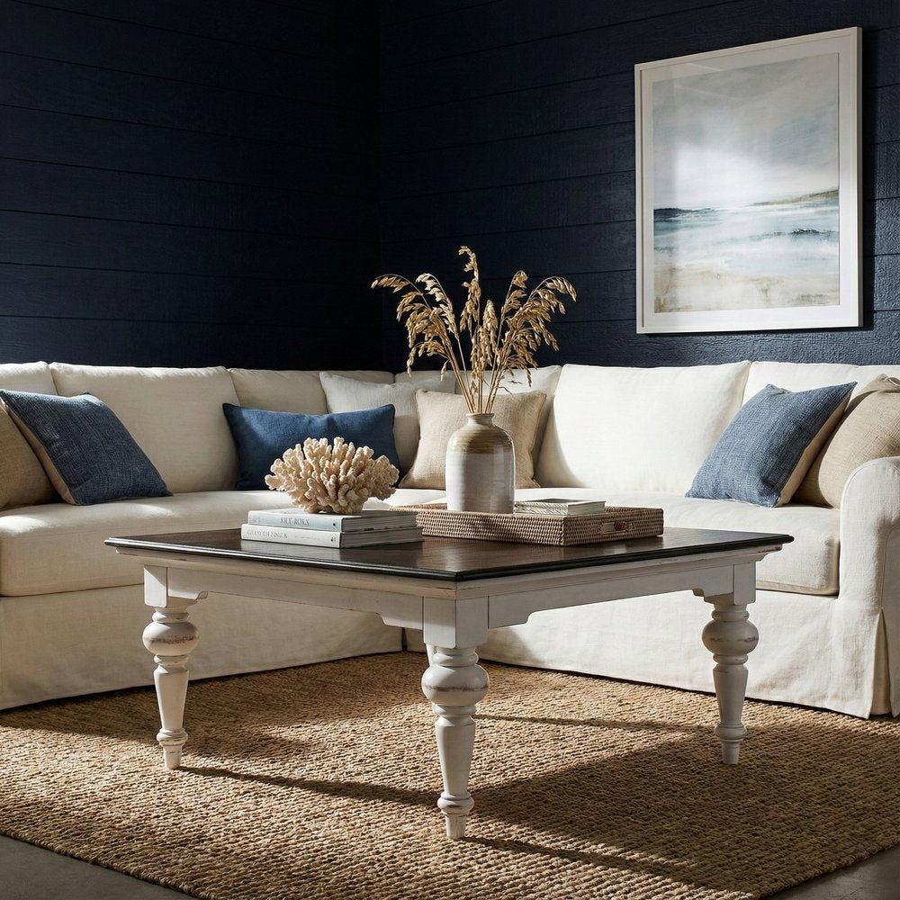 39" Brown and White Wood Square Distressed Coffee Table HomeRoots