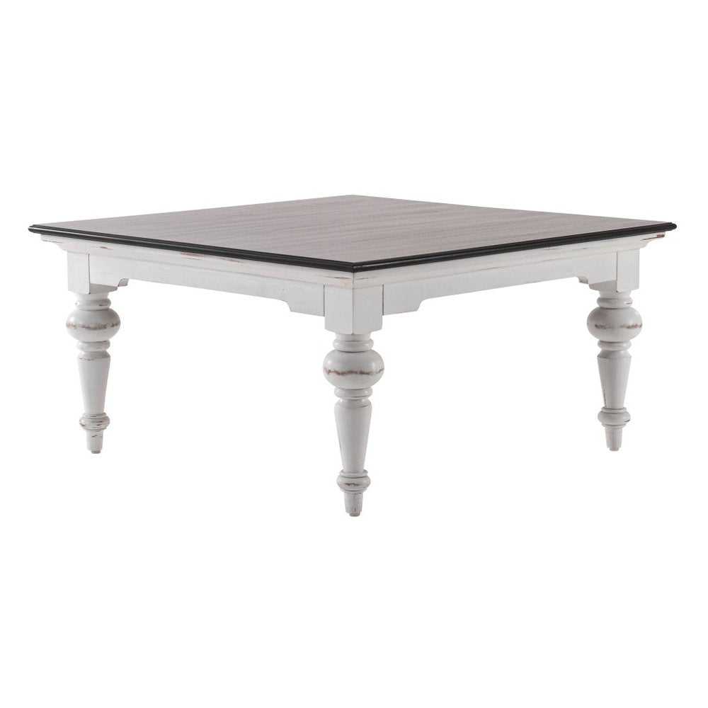 39" Brown and White Wood Square Distressed Coffee Table — view 2
