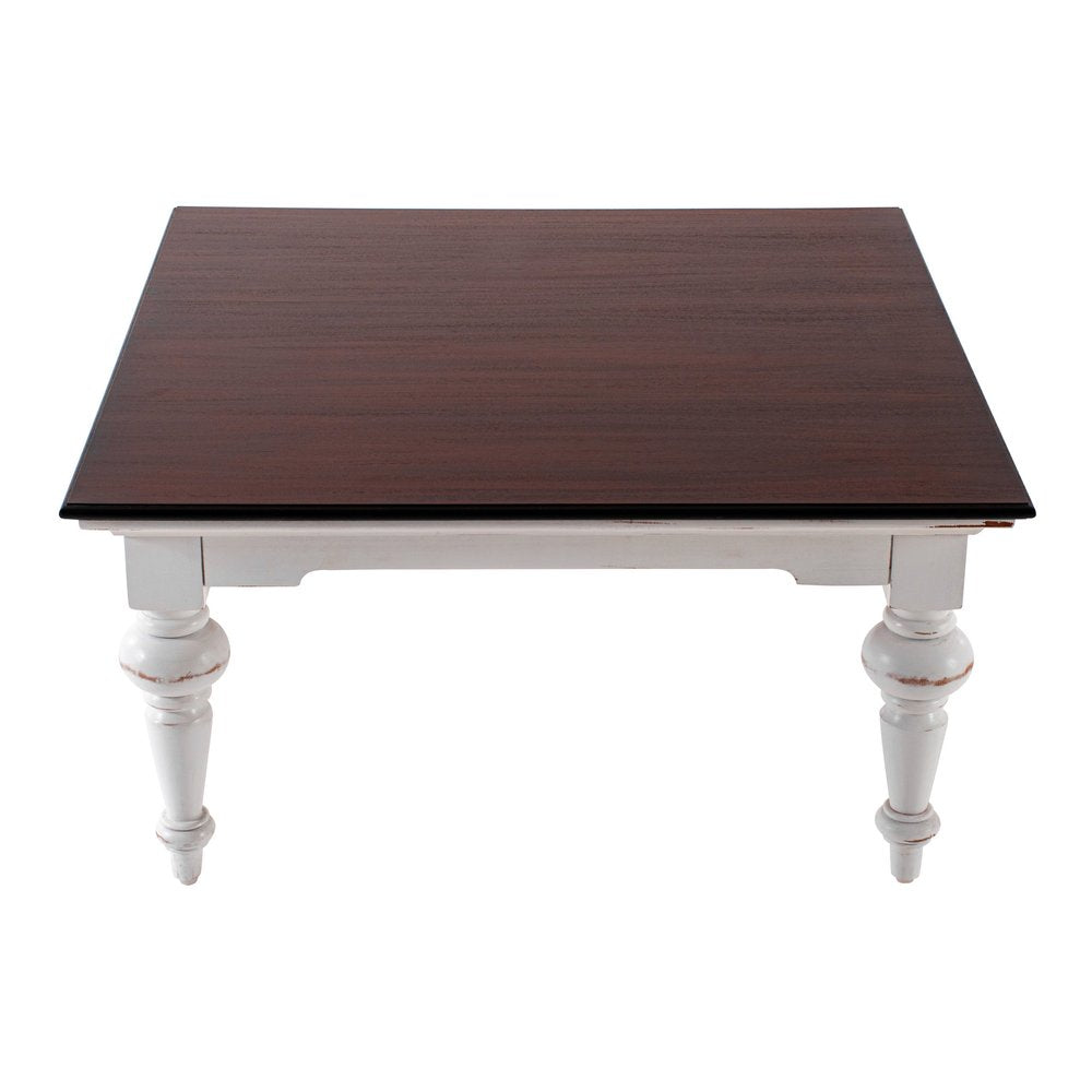 39" Brown and White Wood Square Distressed Coffee Table — view 3