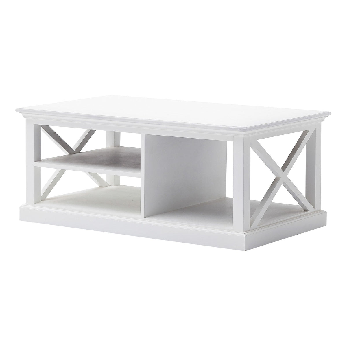 47" White Solid Wood And Solid And Manufactured Wood Coffee Table With Three Shelves — view 4