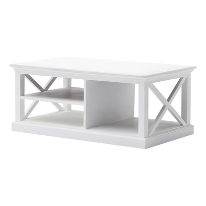 47" White Solid Wood And Solid And Manufactured Wood Coffee Table With Three Shelves HomeRoots