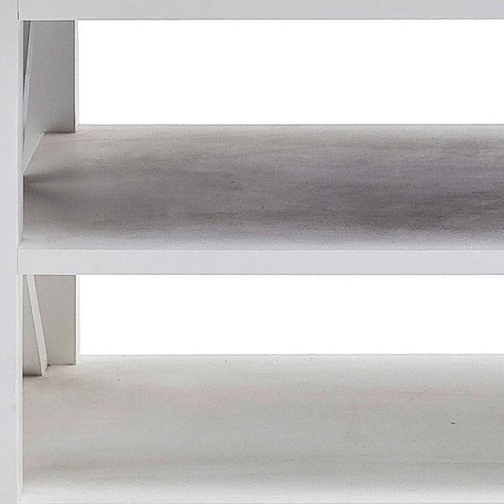 47" White Solid Wood And Solid And Manufactured Wood Coffee Table With Three Shelves — view 7