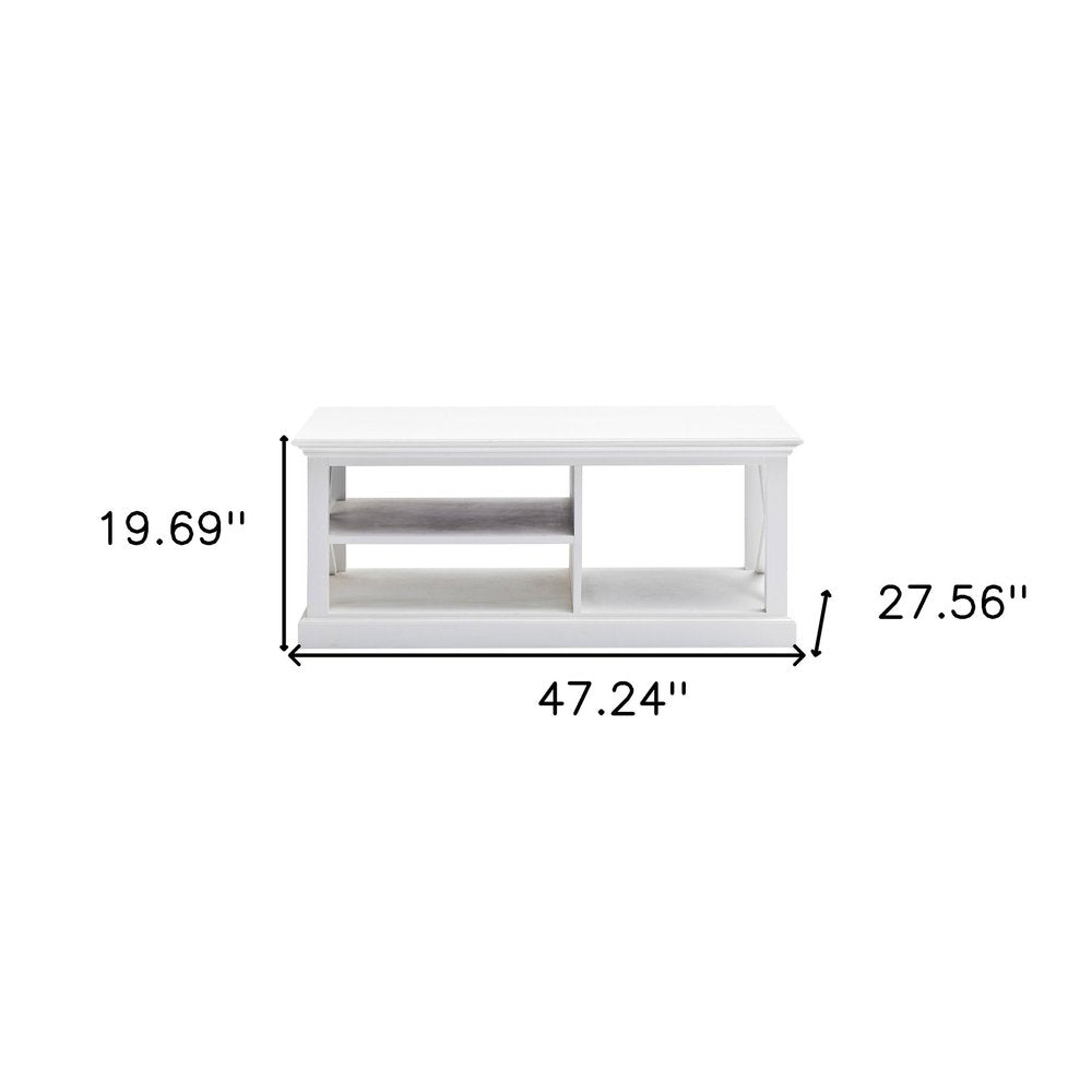 47" White Solid Wood And Solid And Manufactured Wood Coffee Table With Three Shelves HomeRoots