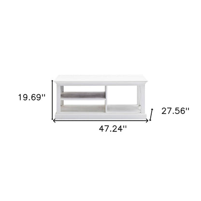 47" White Solid Wood And Solid And Manufactured Wood Coffee Table With Three Shelves HomeRoots