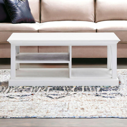 47" White Solid Wood And Solid And Manufactured Wood Coffee Table With Three Shelves HomeRoots