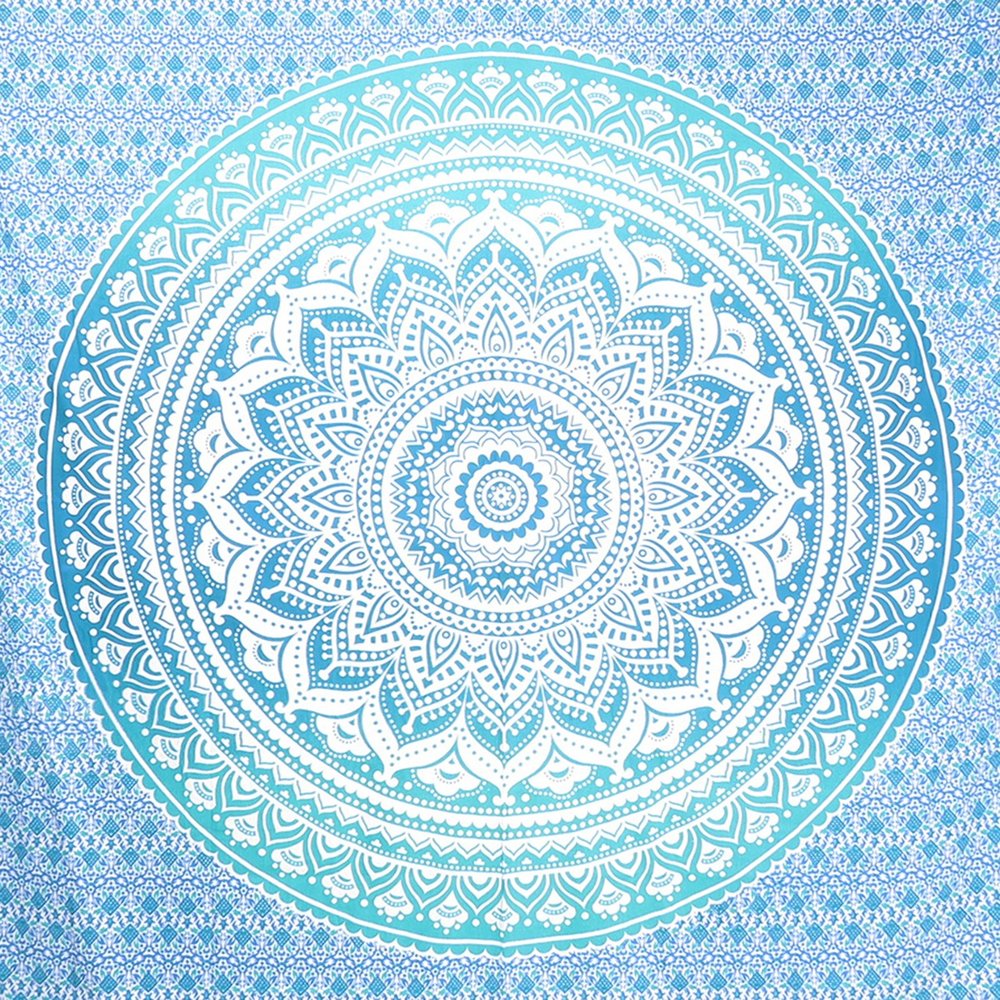 92" X 84" Sea Green And White Mandala Cotton Hanging Tapestry — view 7