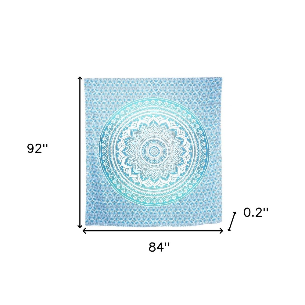 92" X 84" Sea Green And White Mandala Cotton Hanging Tapestry — view 6