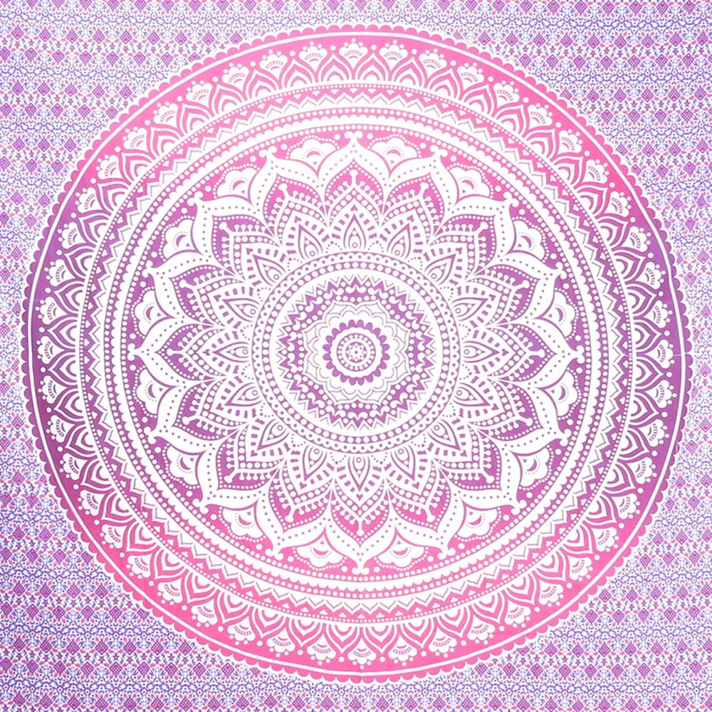 92" X 84" Pink And White Mandala Cotton Hanging Tapestry — view 2