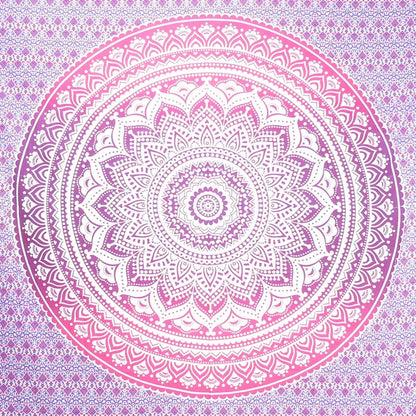 92" X 84" Pink And White Mandala Cotton Hanging Tapestry