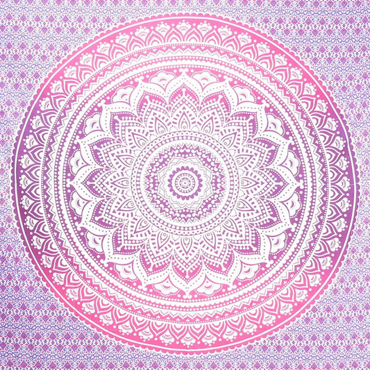 92" X 84" Pink And White Mandala Cotton Hanging Tapestry