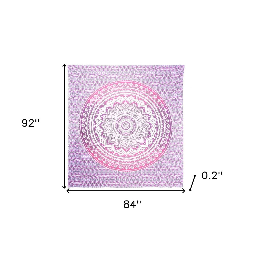 92" X 84" Pink And White Mandala Cotton Hanging Tapestry — view 4