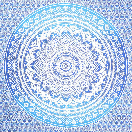 92" X 84" Blue And White Mandala Cotton Hanging Tapestry
