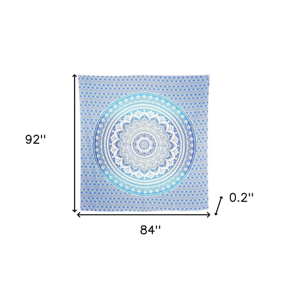 92" X 84" Blue And White Mandala Cotton Hanging Tapestry — view 4