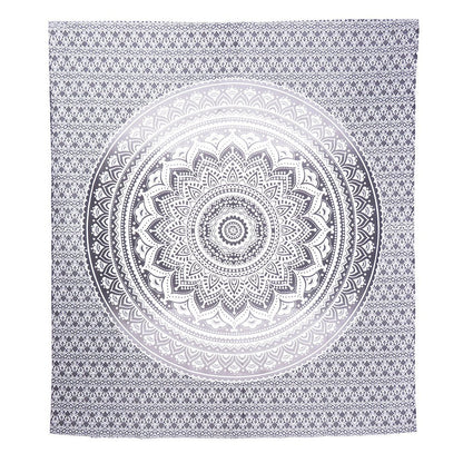 92" X 84" Gray And White Mandala Cotton Hanging Tapestry