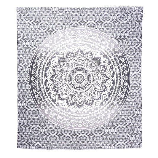 92" X 84" Gray And White Mandala Cotton Hanging Tapestry