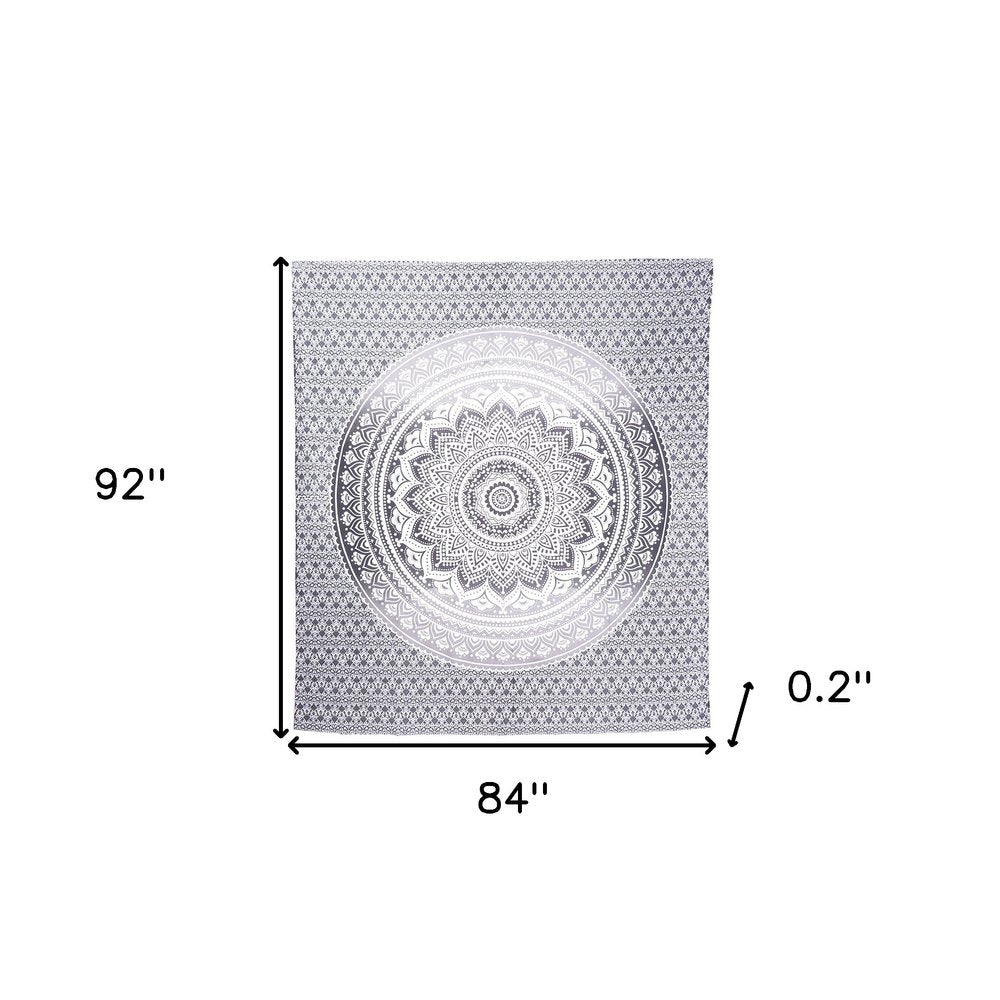 92" X 84" Gray And White Mandala Cotton Hanging Tapestry — view 4