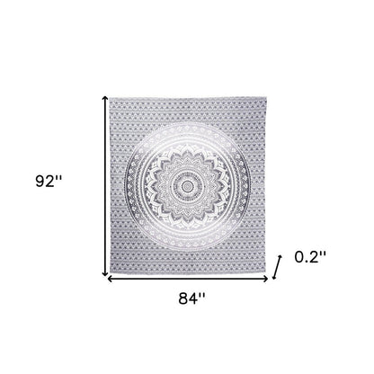 92" X 84" Gray And White Mandala Cotton Hanging Tapestry
