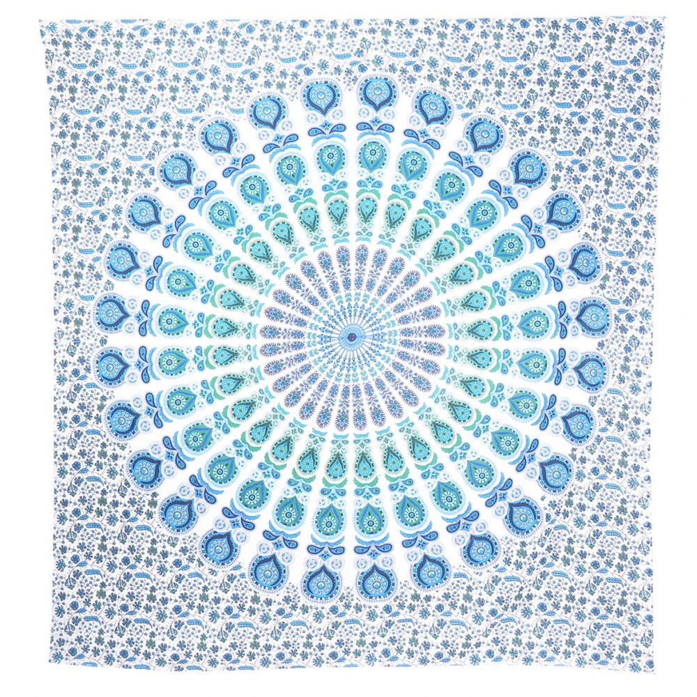 92" X 84" Blue Green And White Mandala Cotton Hanging Tapestry — view 2