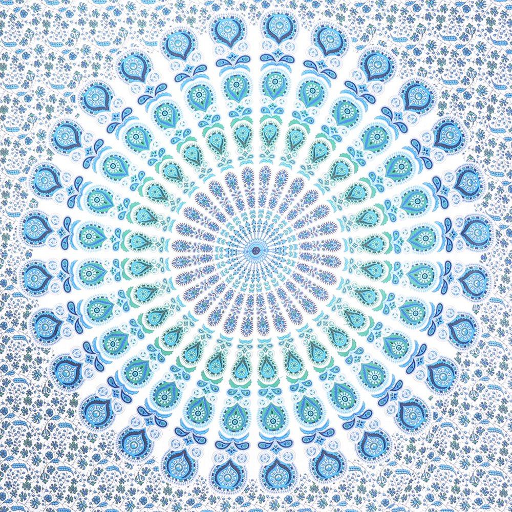 92" X 84" Blue Green And White Mandala Cotton Hanging Tapestry — view 3